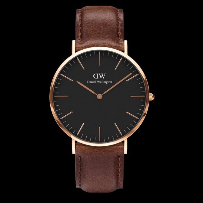 First Copy Daniel Wellington (DW) Classy Men’s Gold Dark Brown Leather Strap Watch