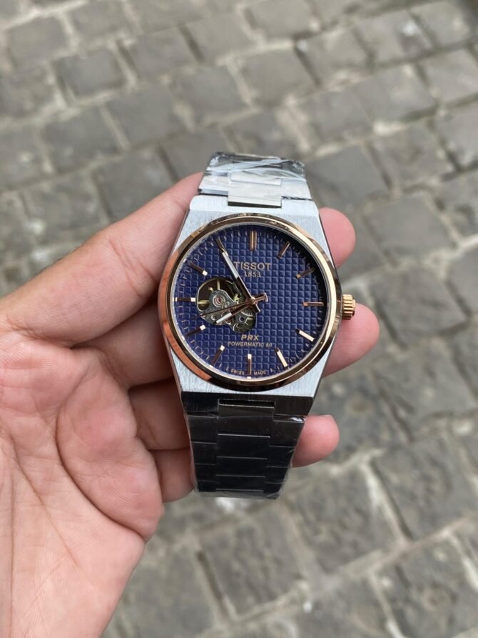 First Copy Tissot PRX Silver Blue Rose Gold Ring Fully Automatic Watch