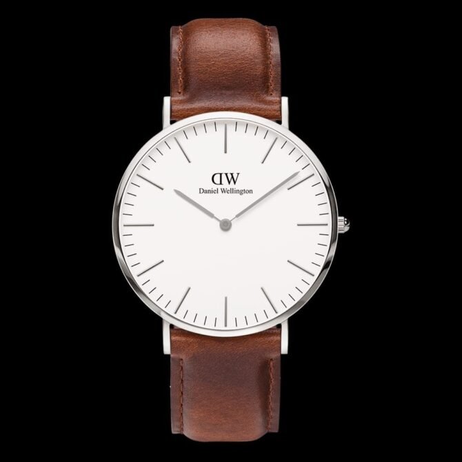 First Copy Daniel Wellington (DW) Classy Men’s Silver White Dial Leather Strap Watch