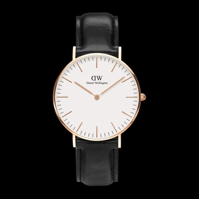 First Copy Daniel Wellington (DW) Classy Men’s Rose Gold Black Leather Strap Watch