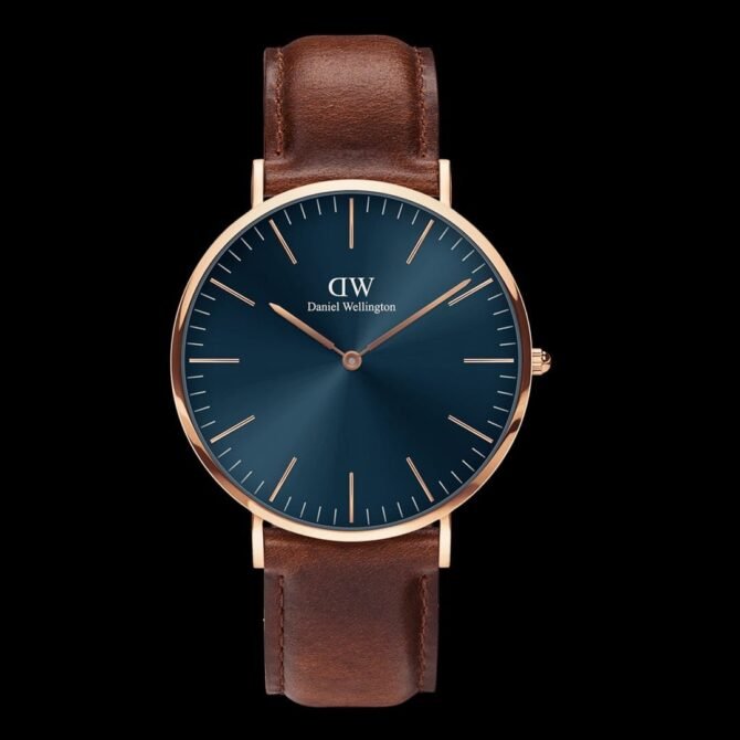 First Copy Daniel Wellington (DW) Classy Men’s Blue Dial Leather Strap Watch