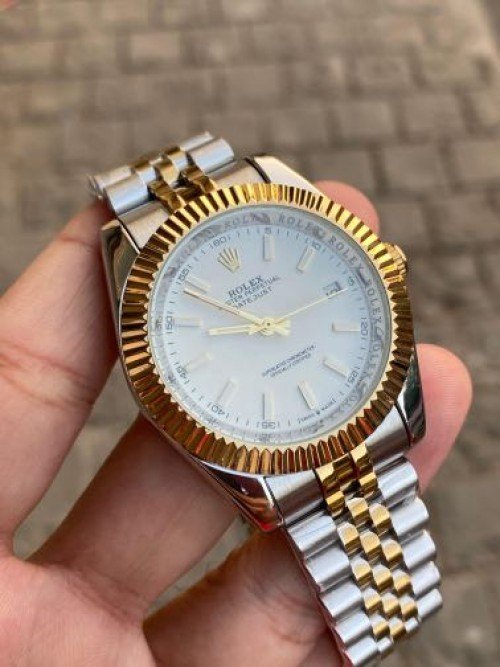 First Copy Rolex Oyster Gold White Perpetual Date Just Fully Automatic Watch