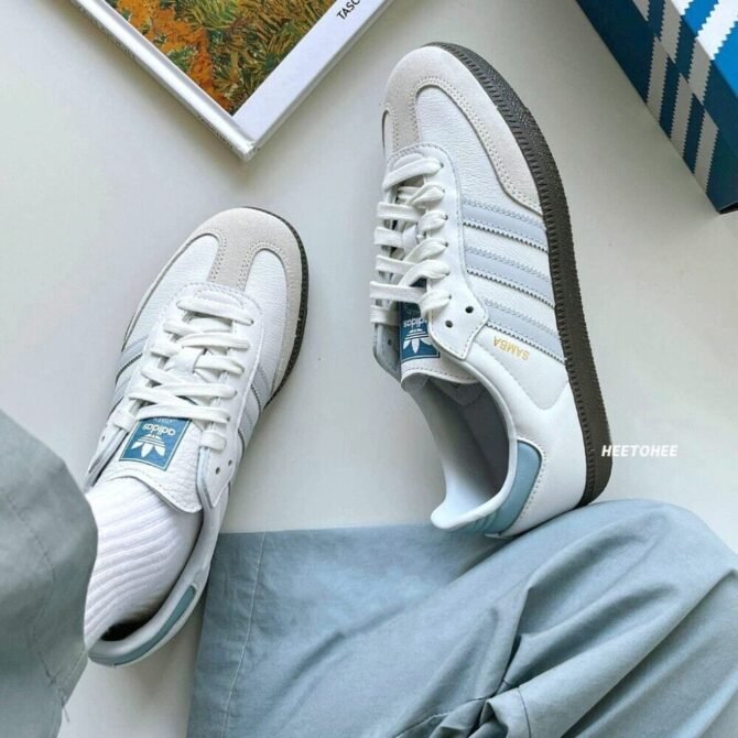 First Copy Adidas Originals Samba OG Core White/Halo Blue/Gum Vintage Shoes