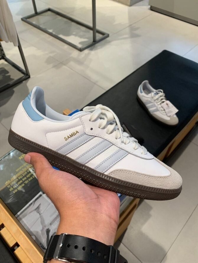 First Copy Adidas Originals Samba OG Core White/Halo Blue/Gum Vintage Shoes