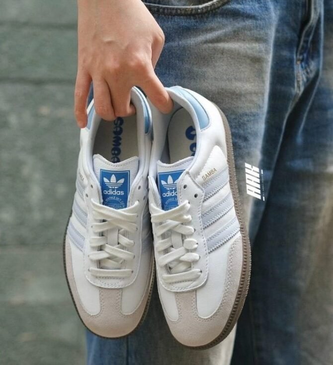 First Copy Adidas Originals Samba OG Core White/Halo Blue/Gum Vintage Shoes