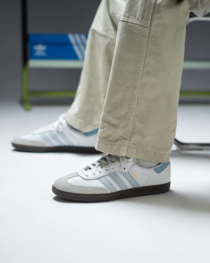 First Copy Adidas Originals Samba OG Core White/Halo Blue/Gum Vintage Shoes