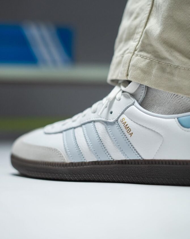 First Copy Adidas Originals Samba OG Core White/Halo Blue/Gum Vintage Shoes