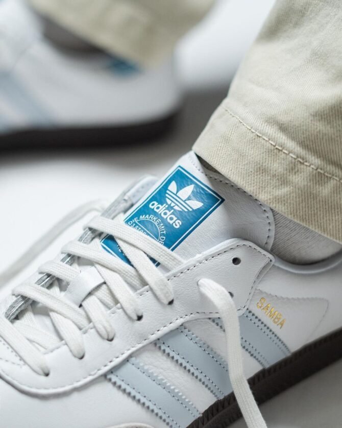 First Copy Adidas Originals Samba OG Core White/Halo Blue/Gum Vintage Shoes