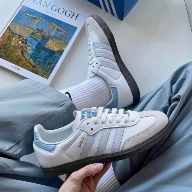 First Copy Adidas Originals Samba OG Core White/Halo Blue/Gum Vintage Shoes