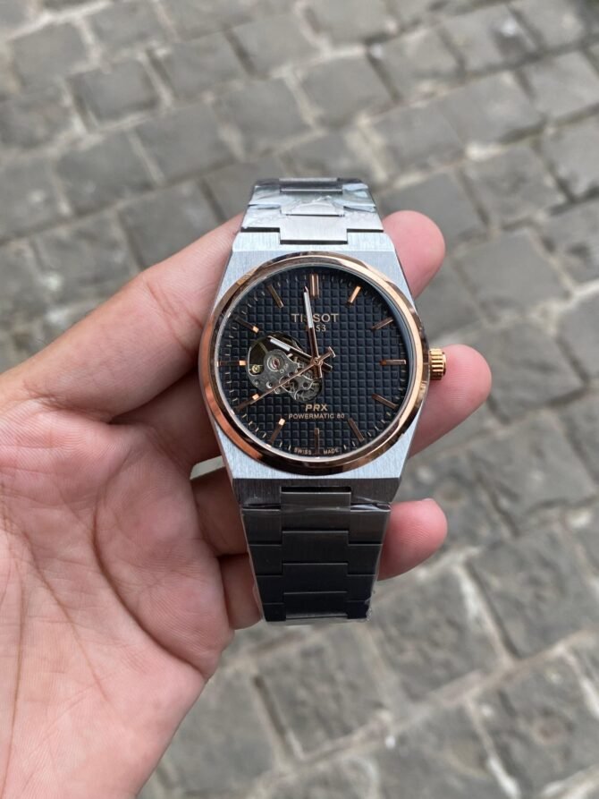 First Copy Tissot PRX Rose Gold Ring Silver Black Fully Automatic Watch