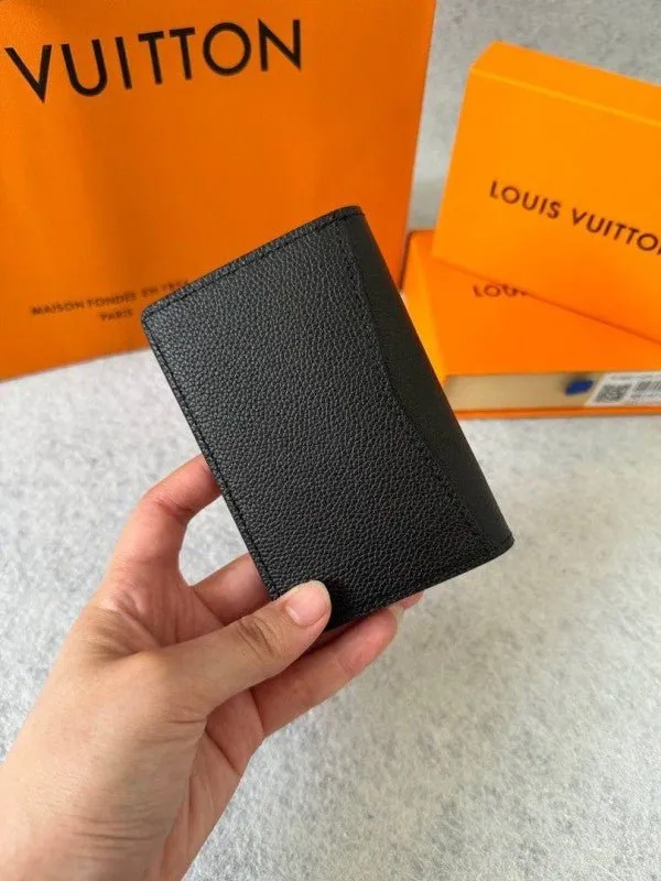 Louis Vuitton LV Black Leather Card Case Wallet M69979 Black Hardware Classic (Wallet)
