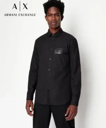 Armani Exchange Black Logo Print Shirt With Premium Box Packing And Carry Bag (Bold)