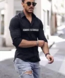 Armani Exchange Black Logo Print Shirt With Premium Box Packing And Carry Bag (Cool)