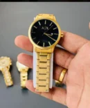 Armani Exchange Golden Watch With Black Dial