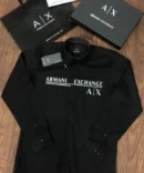 Armani Exchange Reflective Print Premium Black Shirt With Brand Box Packing And Carry Bag 1474