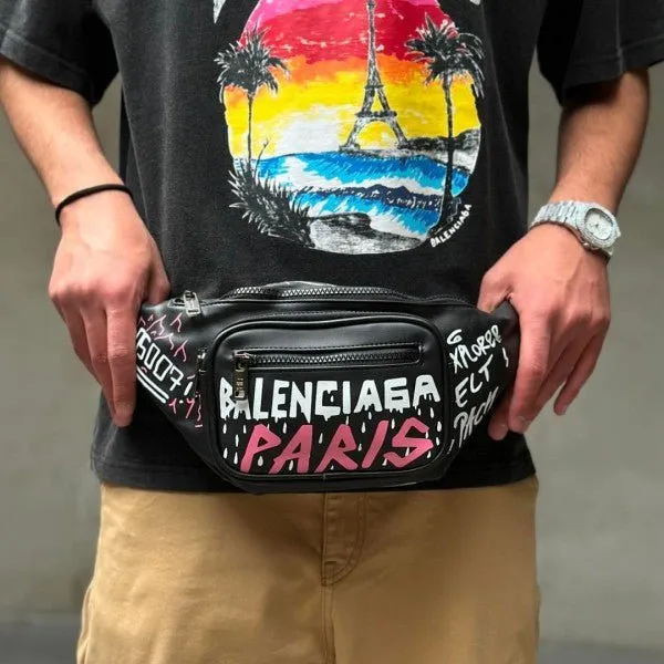 Balenciaga Grafiti Unisex Waist Pouch Track Belt Bag Signature (B16 Black)