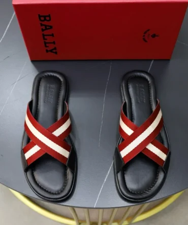 Bally Logo Stripe Slides Premium Black Red – Slides