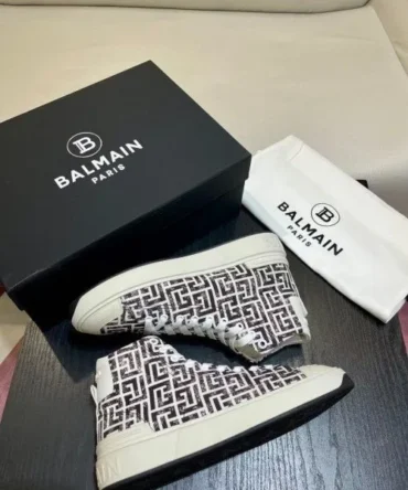 Balmain B Court Monogram High Top Sneaker White Black – Sneakers