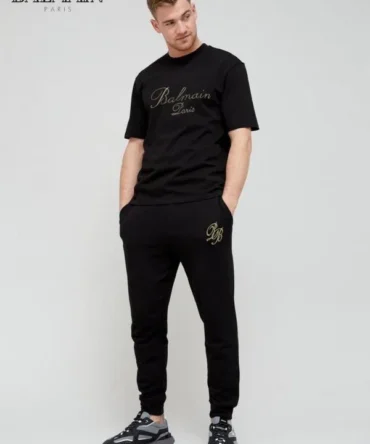 Balmain Paris Black Embroidery Logo Designer Imported Tracksuit