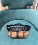 Burberry Black Vintage Coffee Check Print Nylon Waist Belt Bag with Dust Cover
