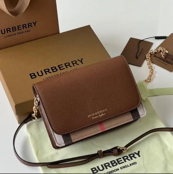 Burberry Bolsa Derby House Check Sling Bag with Original Box & Dust Bag (40681441 Brown)