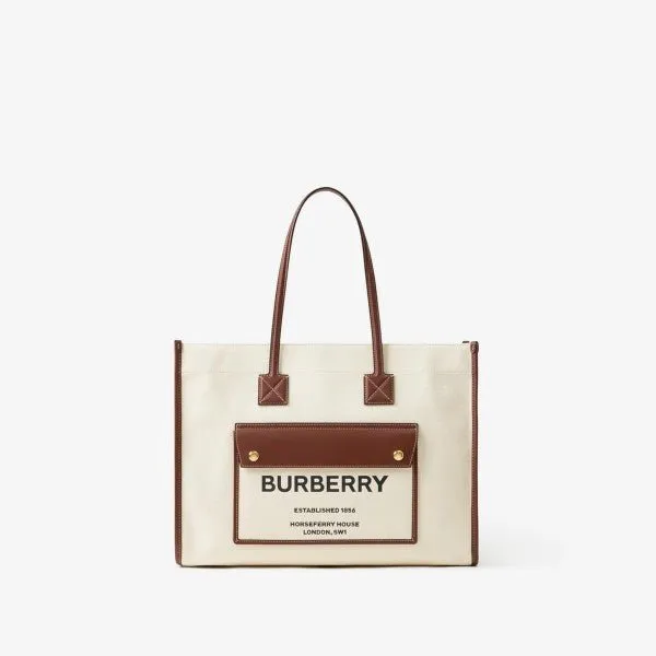 Burberry Freya Tote with Original Box & Dust Bag (Brown Canvas 41292) (Tote)
