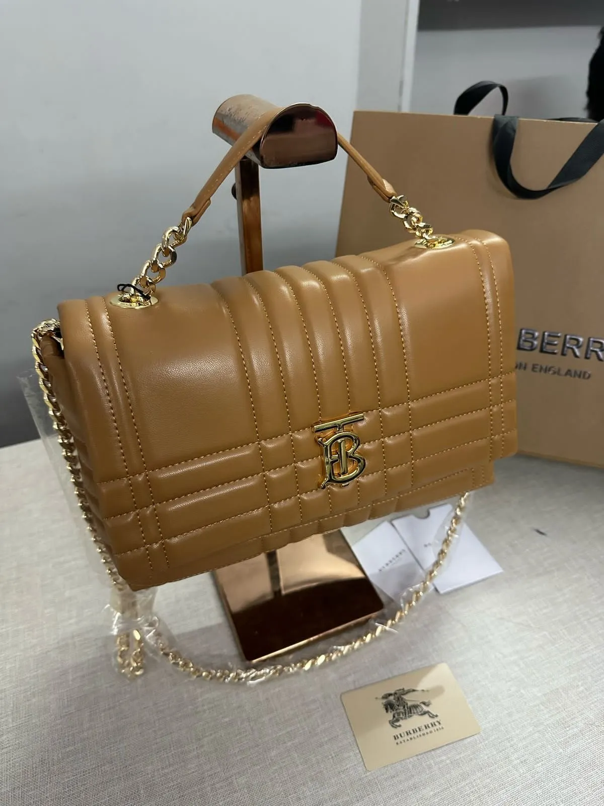 Burberry London Soft Leather Brown Shoulder Bag with Original Box & Dust (8396 Brown)