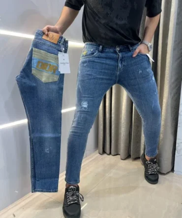 Christian Dior Sky Blue Pocket Embroidery Ripped Imported Denim Classic Clothing (Jeans)