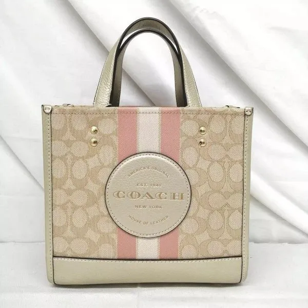 Coach Dempsey Tote 22 In Signature Jacquard With Stripe And Coach Patch With OG Box & Dust Bag Pink 5638 Bags (Tote)