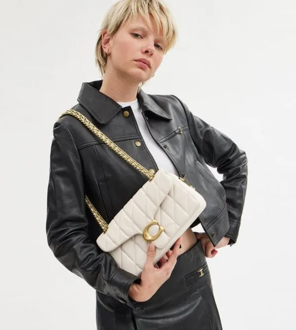 Coach Soft Chalk Tabby 26 Quilted Medium Leather Shoulder Bag With OG Box & Dust Bag CP 150 White