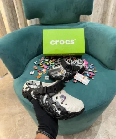 Crocs All Terrain Atlas Black/White Clogs Sandals With Jibbitz