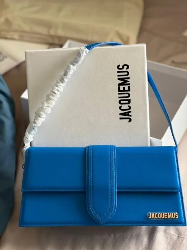 Jacquemus Leather Le Bambino Long Bag With Sling Strap (6828-1 Blue)