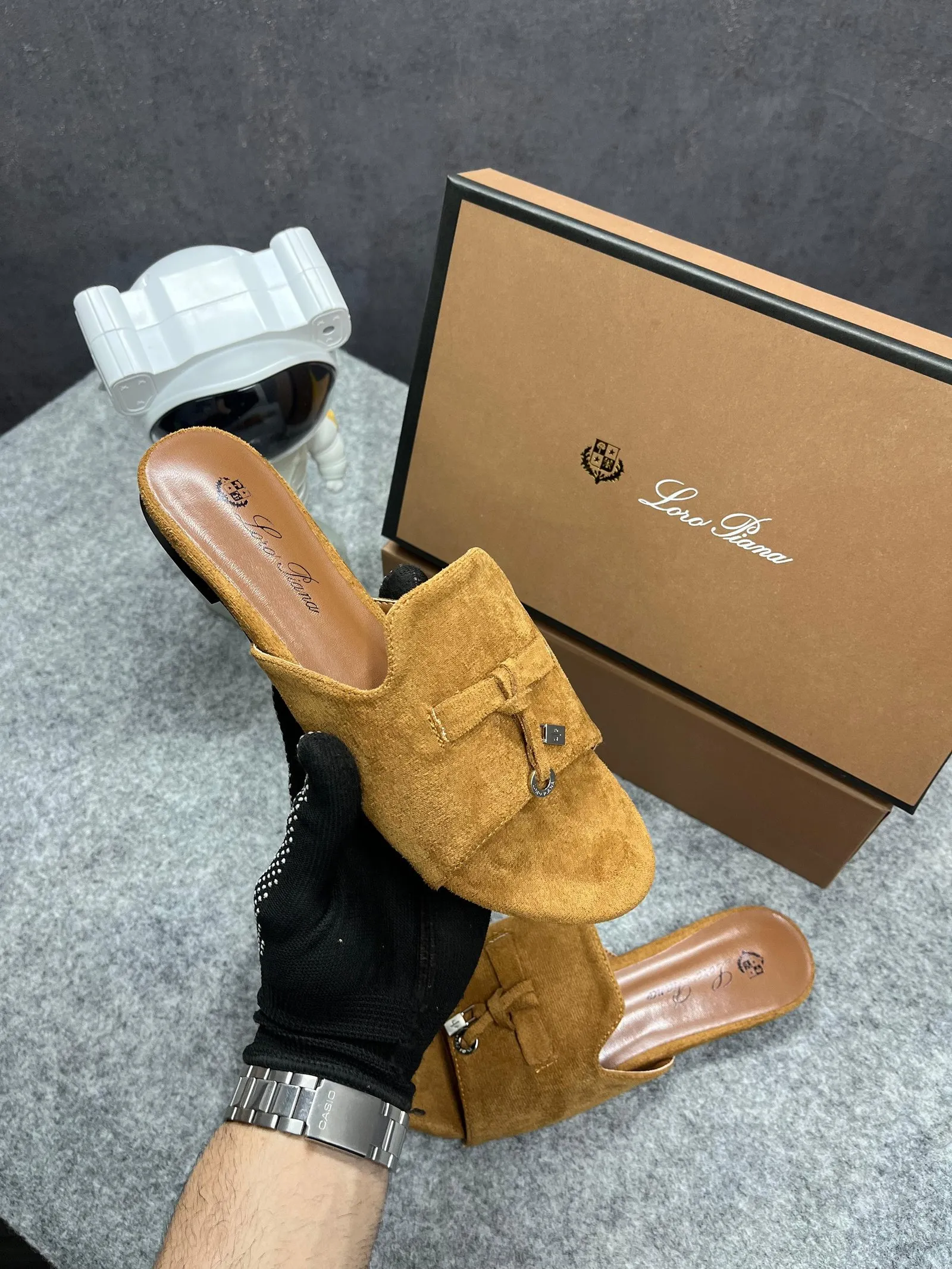 Loro Piana Summer Charms Brown Suede Flat Slides for Her with OG Box Brown ? Shoes