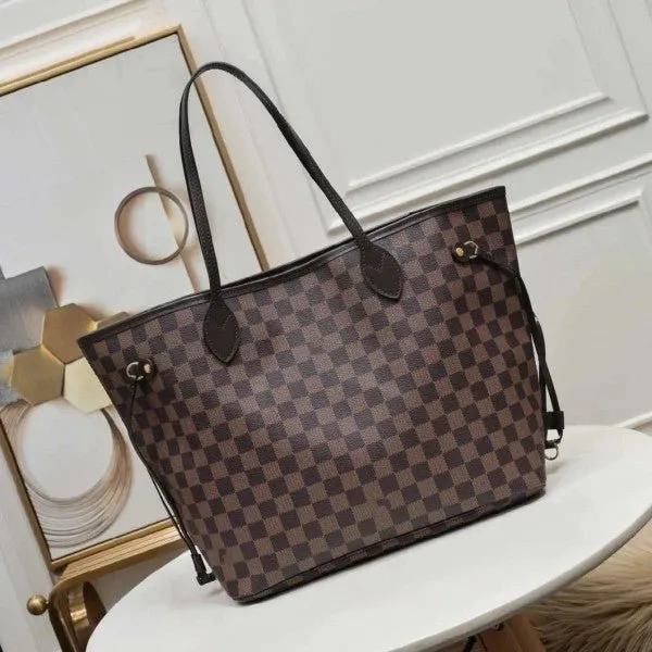 Louis Vuitton LV Neverfull Tote Bag With Extra Pouch & Dust Bag (Brown Checks - 864)
