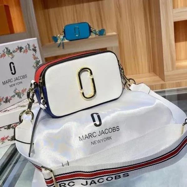 Marc Jacobs The Snap Shot Camera Sling Bag WhiteBlueRed With Dust Bag & OG Box
