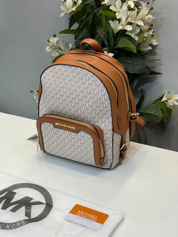 Michael Kors Double Zipper Backpack With Dust Bag (22M07 Beige Brown)