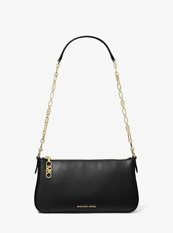 Michael Kors MK Empire Medium Leather Chain-Link Pochette - 9330-2 Black With Dust Bag