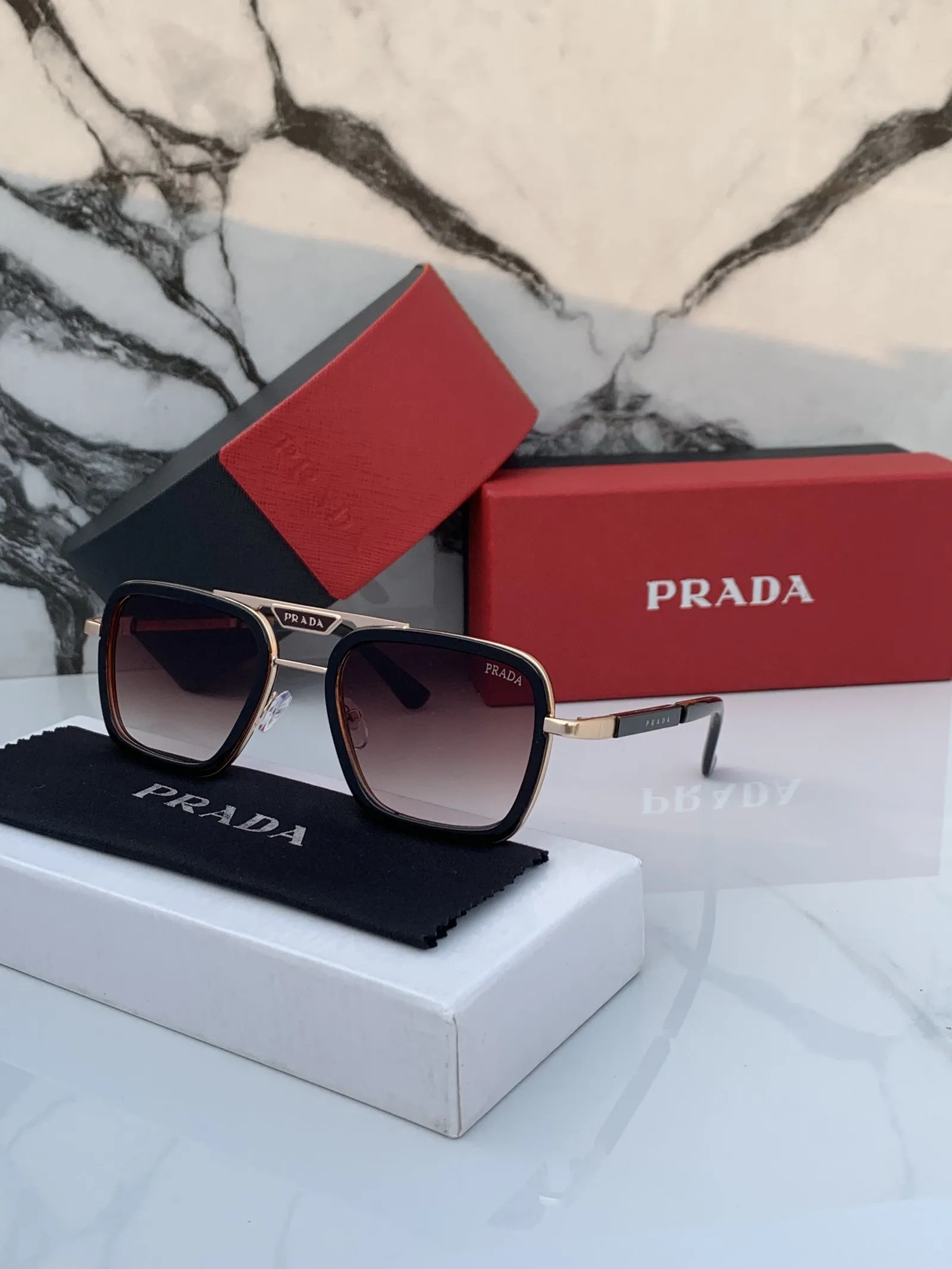 Prada 68805 Gold Brown Sunglasses