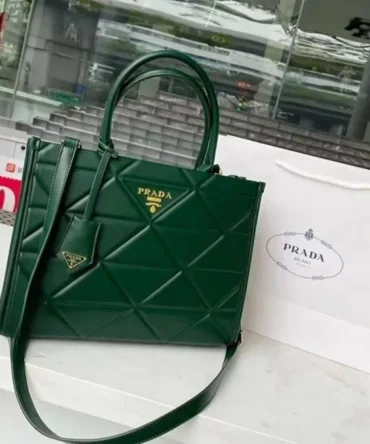 Prada Leather Symbole Tote Bag With OG Box & Dust Bag (Green-893) (Fresh) Bag