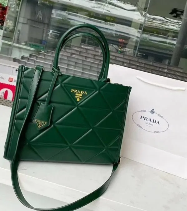 Prada Leather Symbole Tote Bag With OG Box & Dust Bag (Green-893) (Fresh) Bag