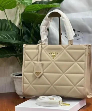 Prada Leather Symbole Tote Bag With OG Box & Dust Bag (Khaki-892) (Earthy) Bag