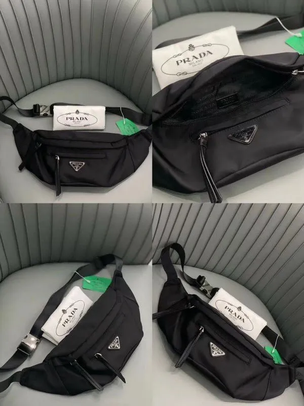 Prada Waist Nylon Pouch Track Belt Bag Signature With Dust Bag (P238 Black) (Sporty) Belt Bag