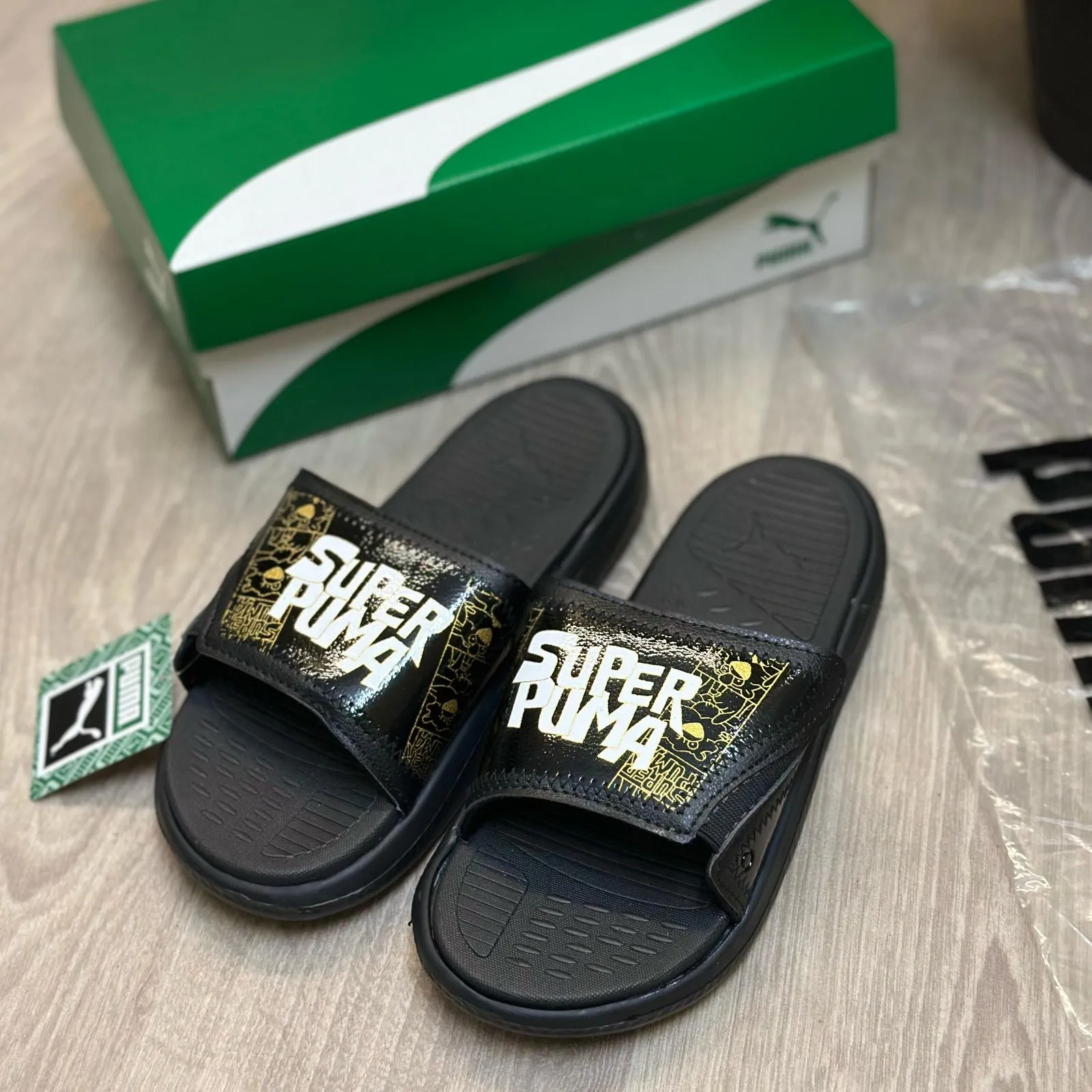 Puma SoftRide Pro 24 Super Black Gold Premium Flip-Flop (Elite) Flip-Flops