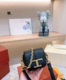 Tods T Timeless Logo-Plaque Shoulder Bag With OG Box & Dust Bag (Black-RV629) Classic Bag