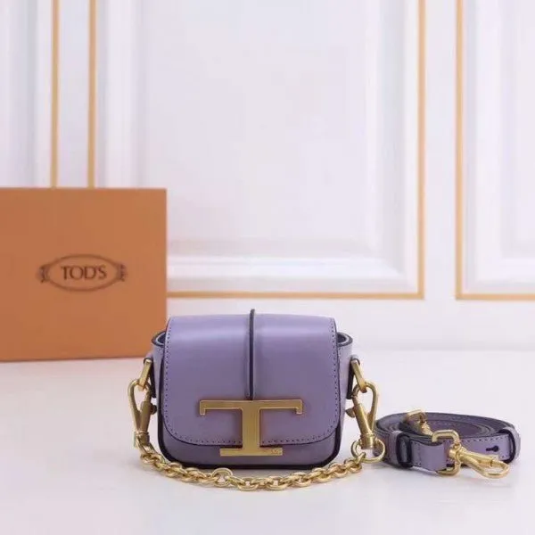 Tods T Timeless Logo-Plaque Shoulder Bag With OG Box & Dust Bag (Purple-RV629) Limited Edition Bag