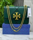 Tory Burch Green Diamond Quilt Leather Eleanor Shoulder Bag With OG Box & Dust Bag TR084 Green