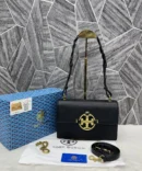 Tory Burch Miller Leather Shoulder Sling Bag With OG Box & Dust Bag Black TR626