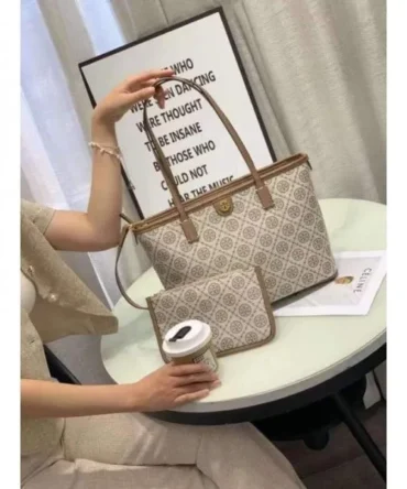 Tory Burch T Monogram Tote With OG Box & Dust Bag & Extra Pouch (Brown 634)