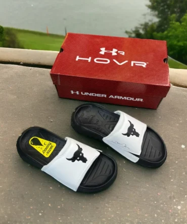 Under Armour Project Rock White Black Slides