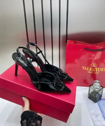 Valentino Premium Heels Vlogo Patent Leather Slingback Black